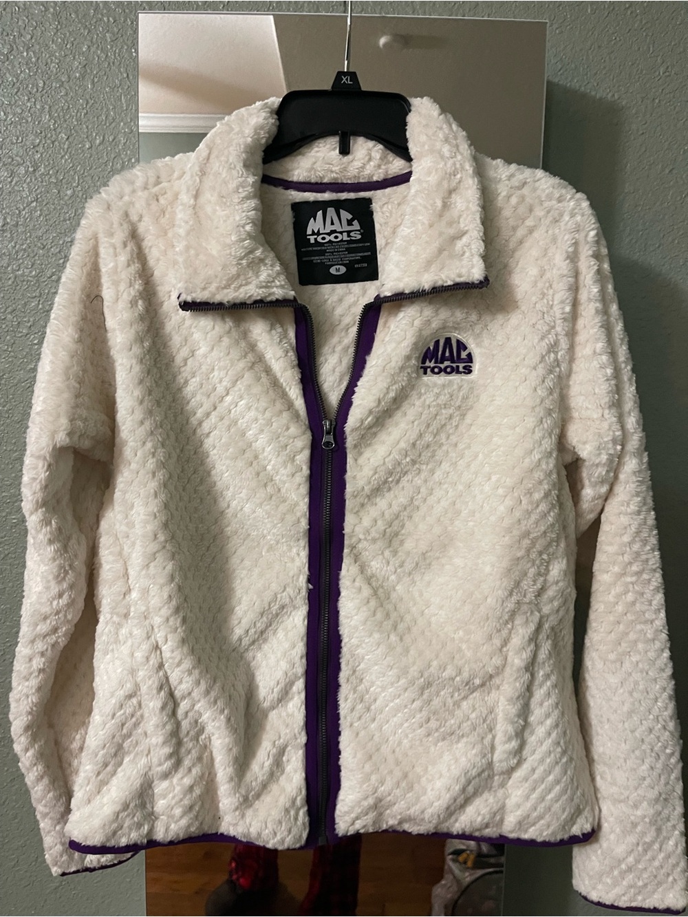 Mac Tools Cream Teddy Jacket with Purple Trim new